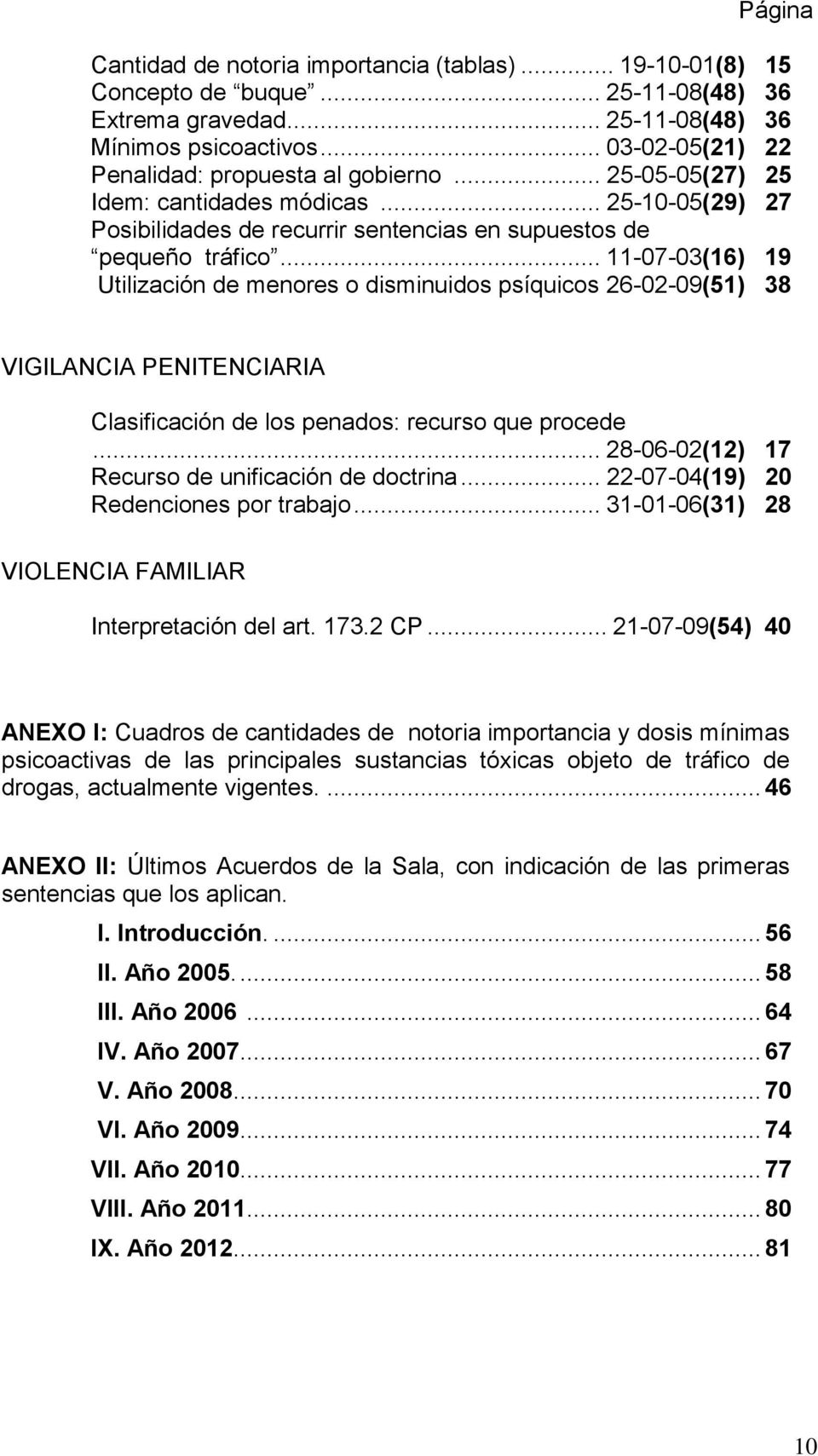 .. 11-07-03(16) 19 Utilización de menores o disminuidos psíquicos 26-02-09(51) 38 VIGILANCIA PENITENCIARIA Clasificación de los penados: recurso que procede.