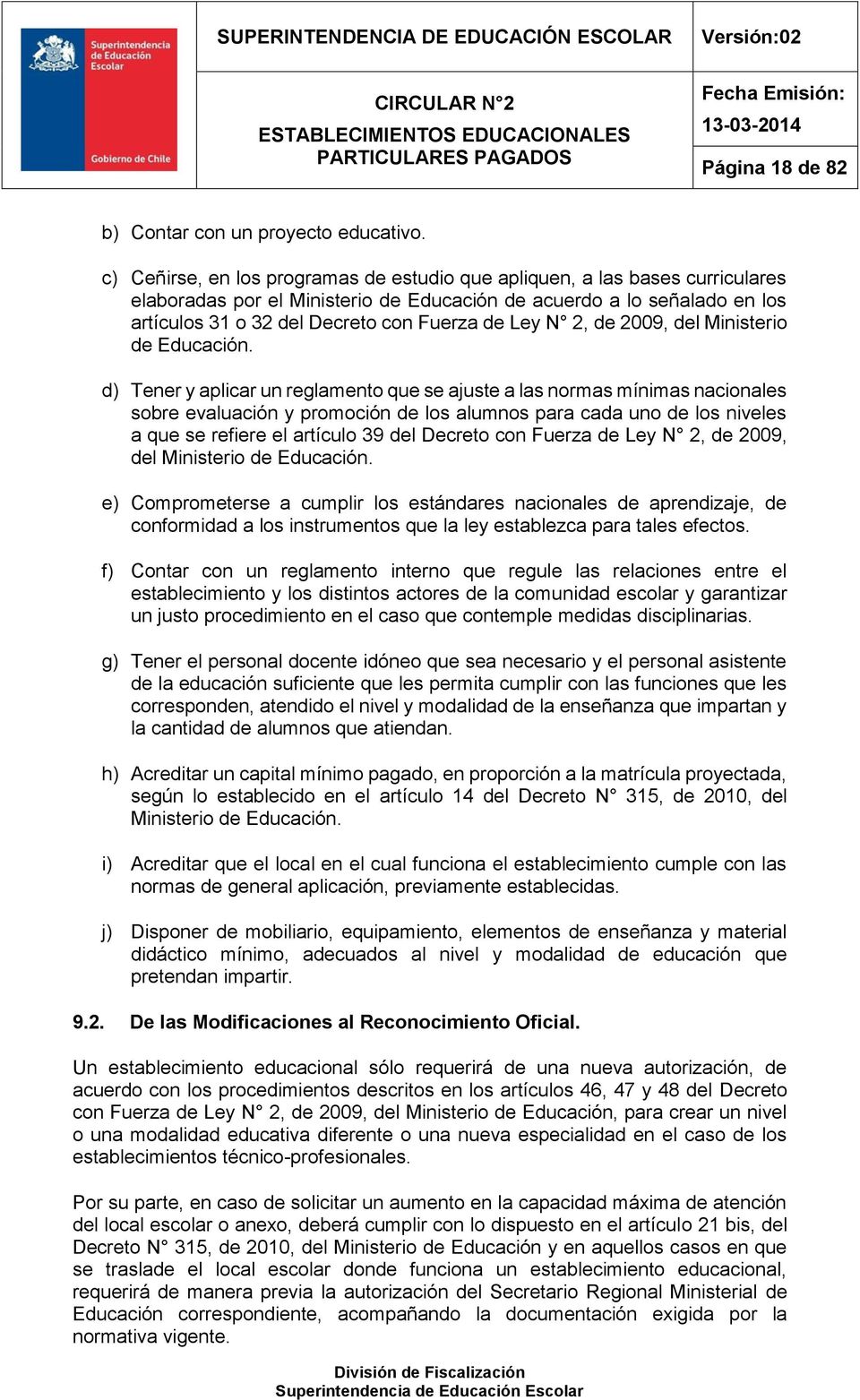 Ley N 2, de 2009, del Ministerio de Educación.