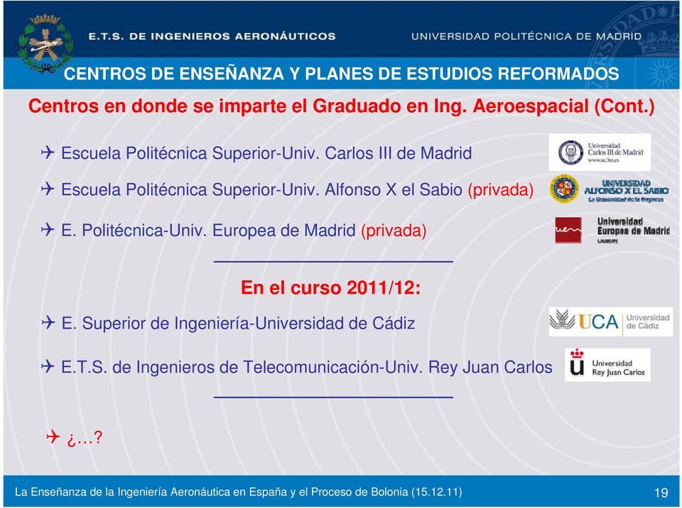 Carlos III de Madrid Escuela Politécnica Superior-Univ. Alfonso X el Sabio (privada) E. Politécnica-Univ.
