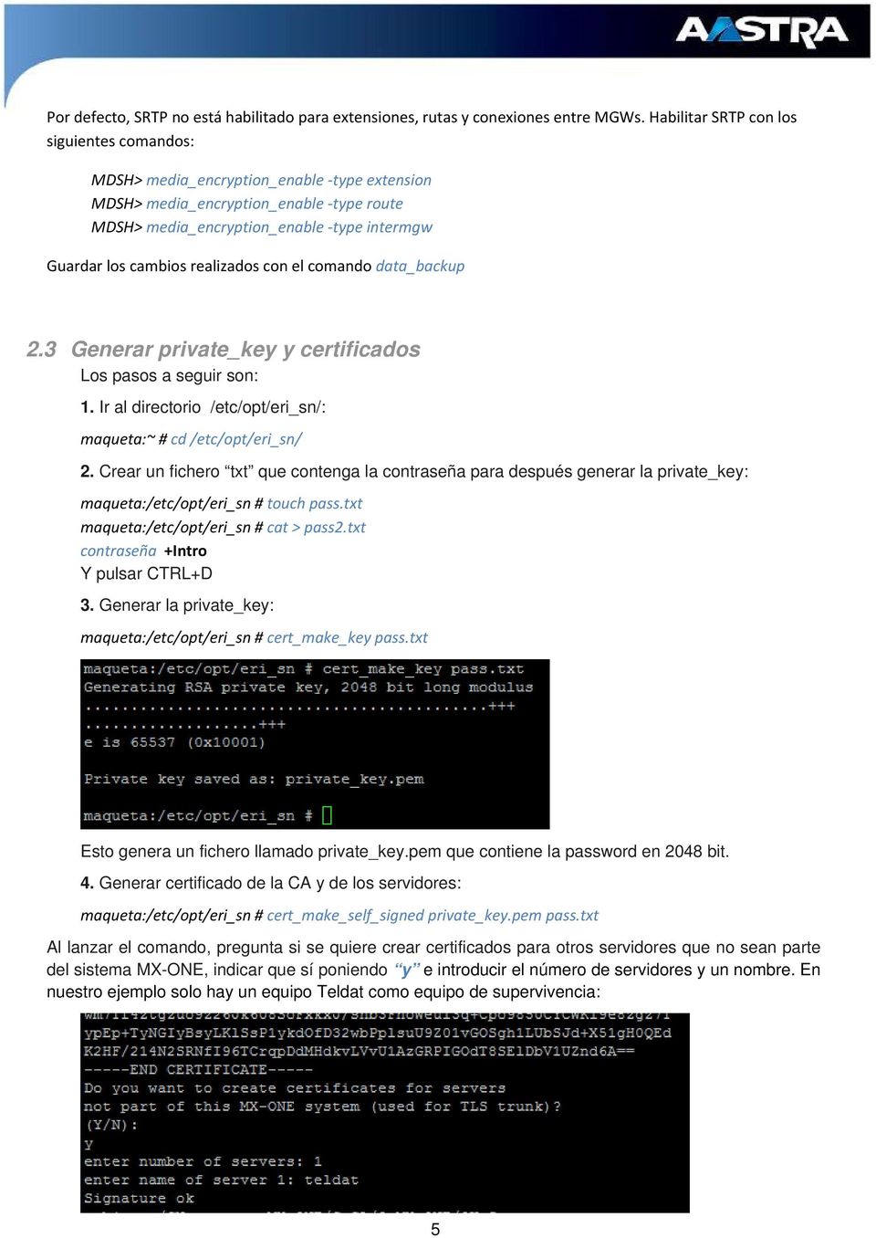 realizados con el comando data_backup 2.3 Generar private_key y certificados Los pasos a seguir son: 1. Ir al directorio /etc/opt/eri_sn/: maqueta:~ # cd /etc/opt/eri_sn/ 2.