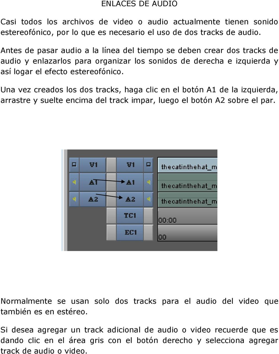 Una vez creados los dos tracks, haga clic en el botón A1 de la izquierda, arrastre y suelte encima del track impar, luego el botón A2 sobre el par.