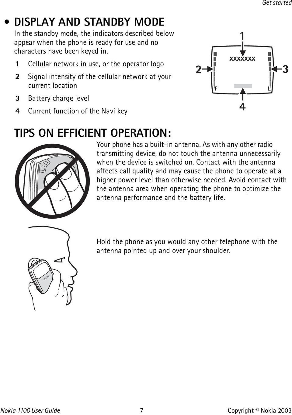 OPERATION: Your phone has a built-in antenna. As with any other radio transmitting device, do not touch the antenna unnecessarily when the device is switched on.