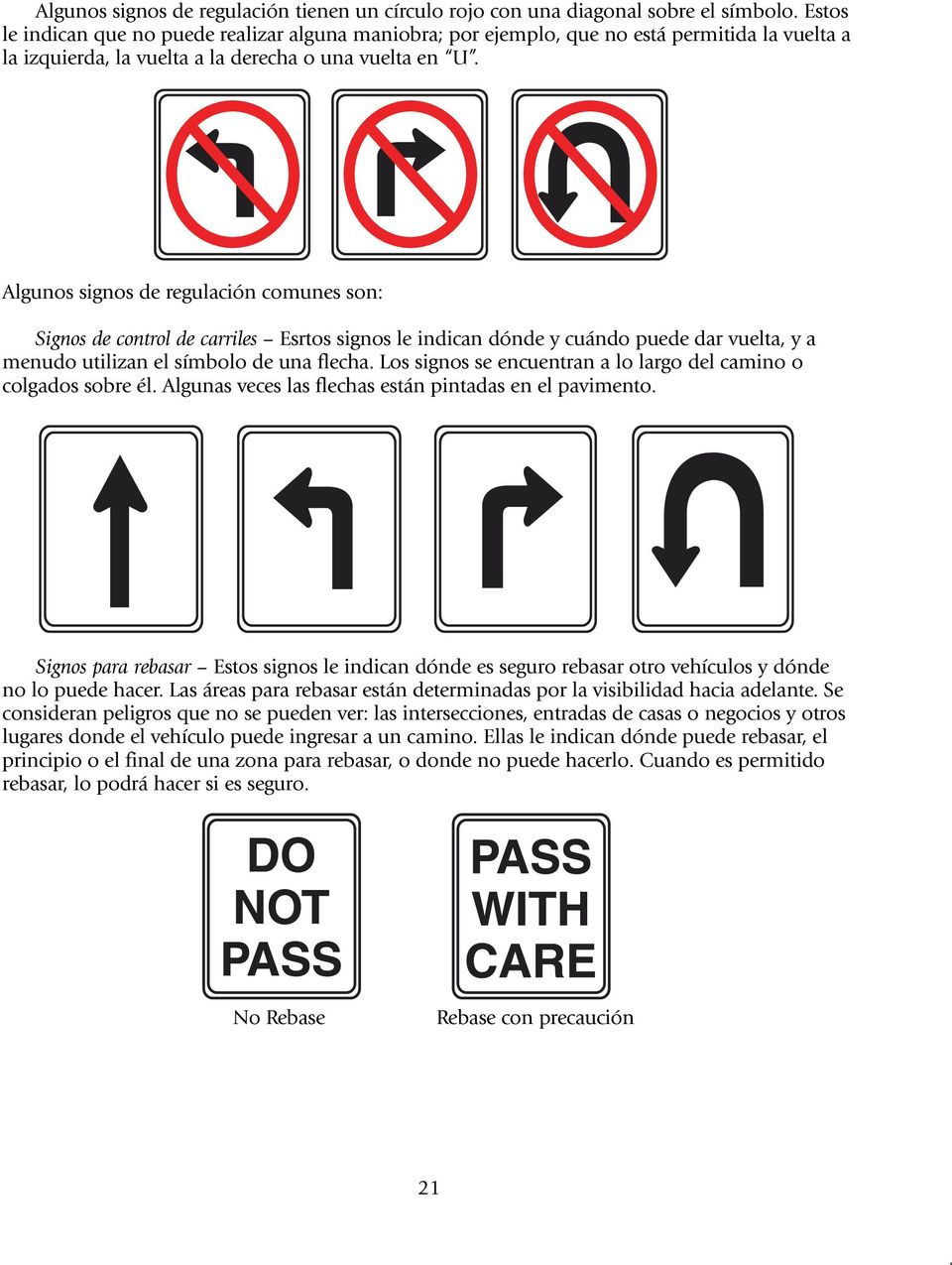 Algunos signos de regulación comunes son: Signos de control de carriles Esrtos signos le indican dónde y cuándo puede dar vuelta, y a menudo utilizan el símbolo de una flecha.