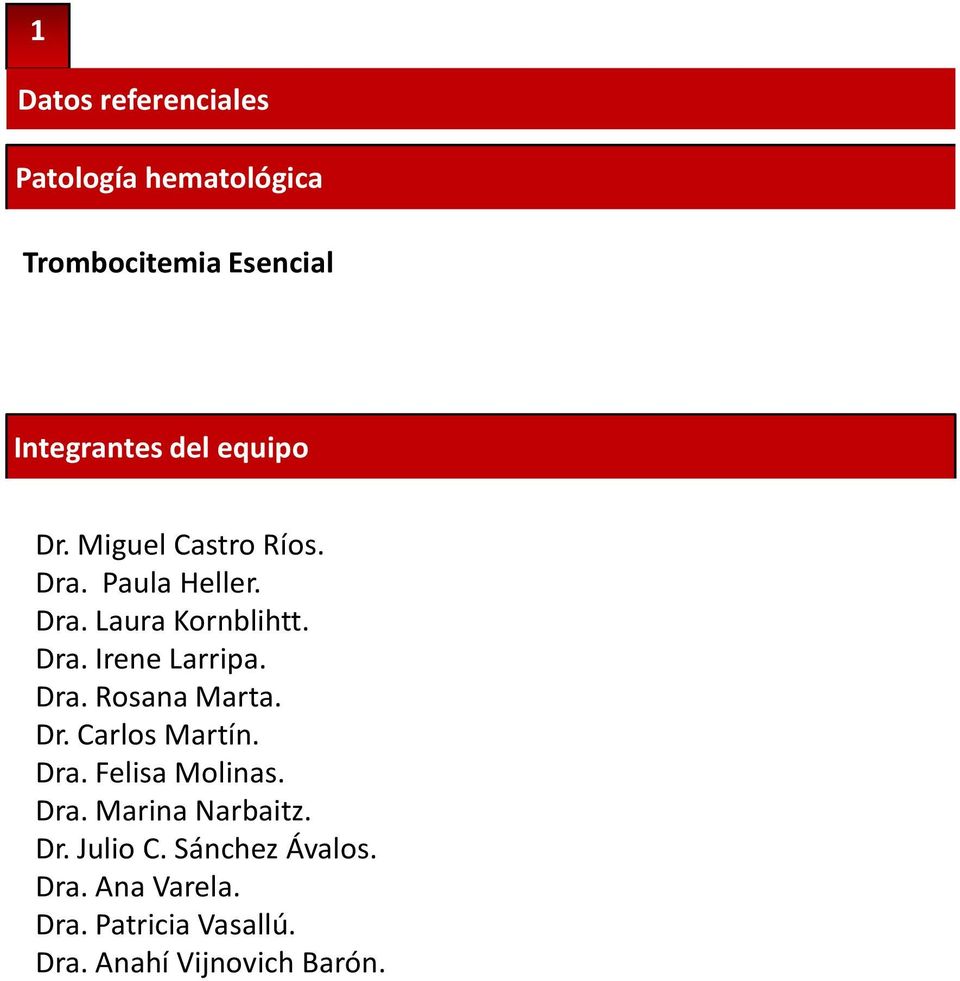 Dra. Rosana Marta. Dr. Carlos Martín. Dra. Felisa Molinas. Dra. Marina Narbaitz. Dr. Julio C.