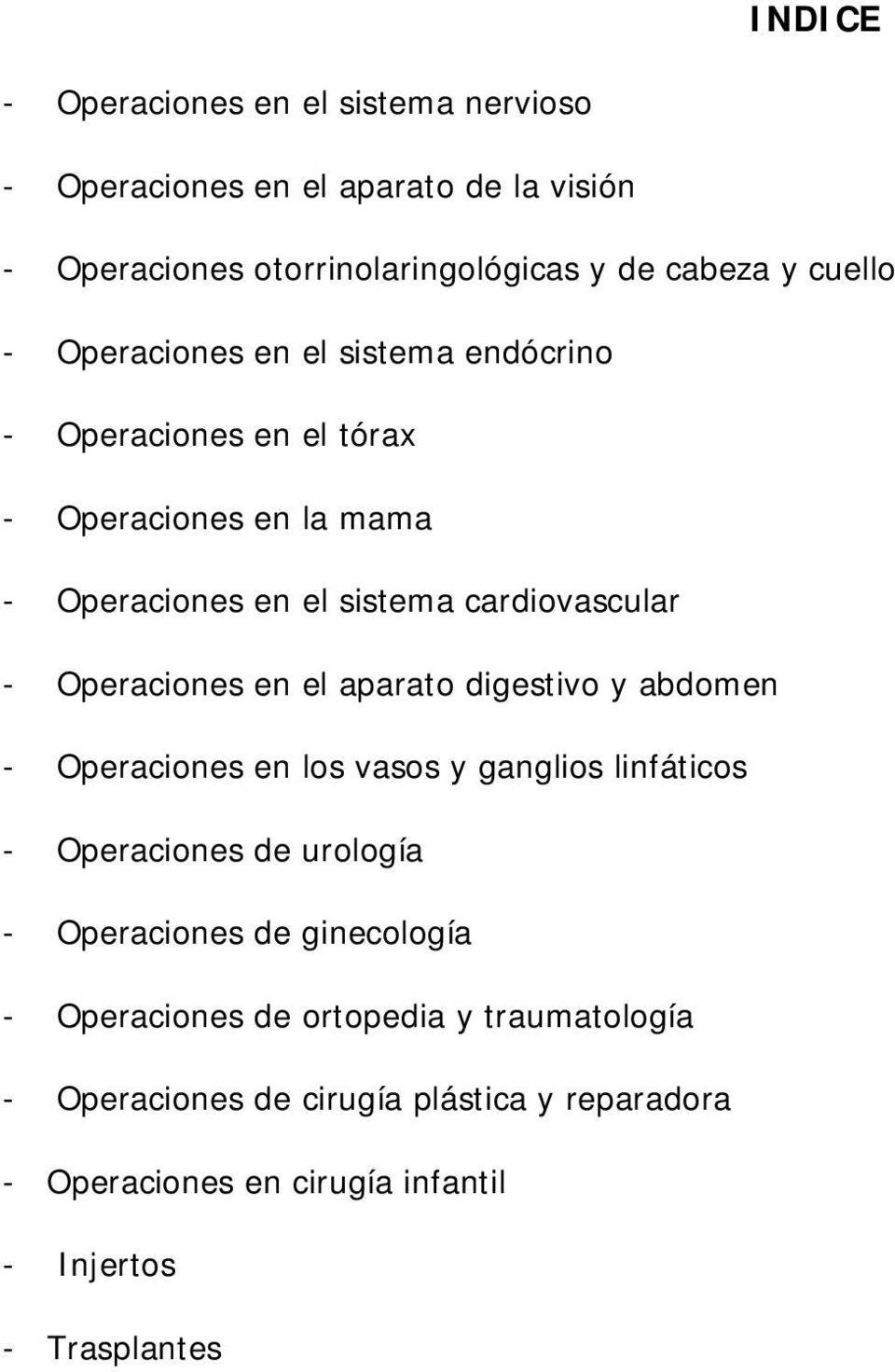 Operaciones en el aparato digestivo y abdomen - Operaciones en los vasos y ganglios linfáticos - Operaciones de urología - Operaciones de
