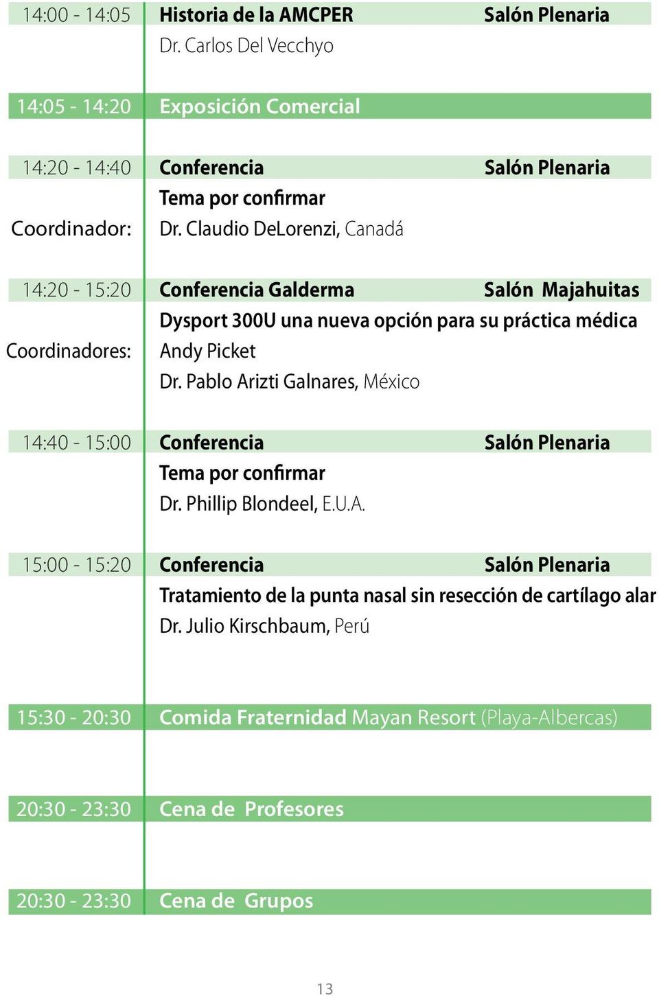 Pablo Arizti Galnares, México 14:40-15:00 Dr. Phillip Blondeel, E.U.A. 15:00-15:20 Tratamiento de la punta nasal sin resección de cartílago alar Dr.