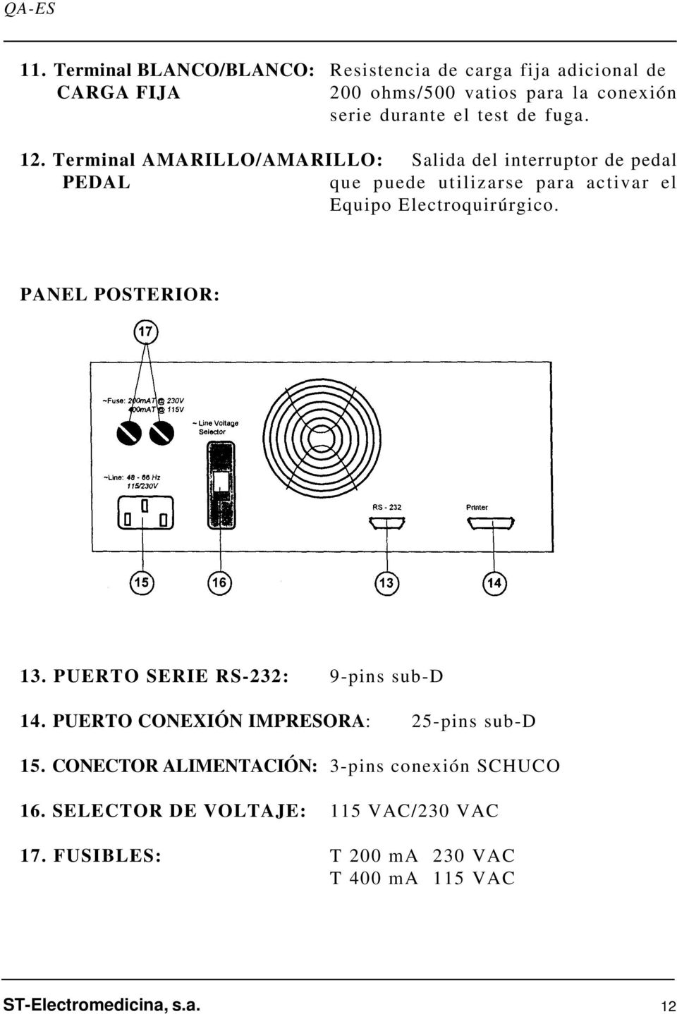 Terminal AMARILLO/AMARILLO: Salida del interruptor de pedal PEDAL que puede utilizarse para activar el Equipo Electroquirúrgico.