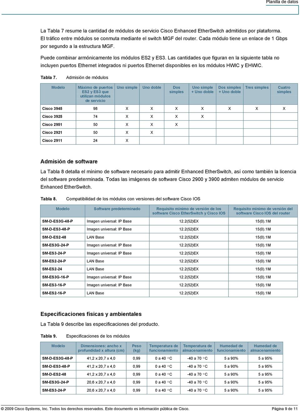 Las cantidades que figuran en la siguiente tabla no incluyen puertos Ethernet integrados ni puertos Ethernet disponibles en los módulos HWIC y EHWIC. Tabla 7.