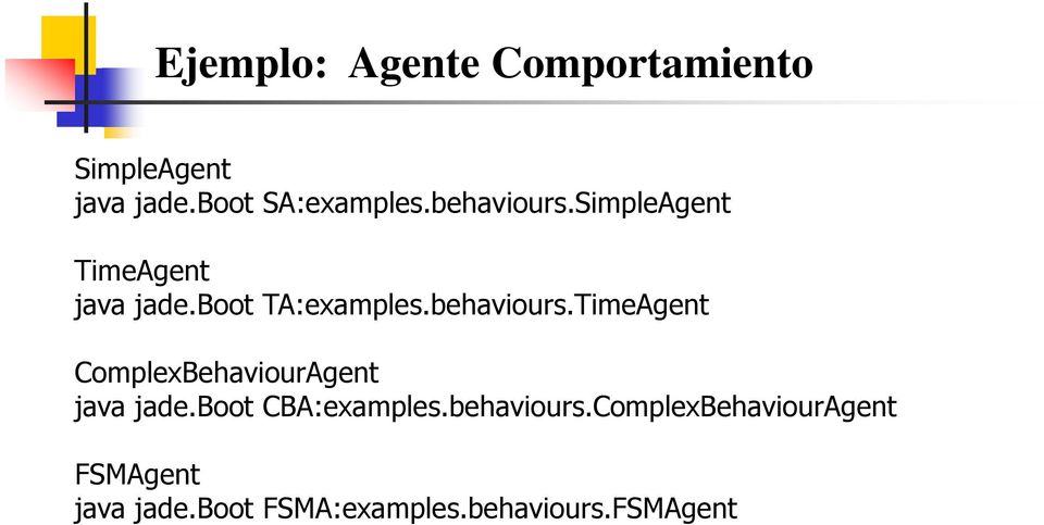 boot CBA:examples.behaviours.ComplexBehaviourAgent FSMAgent java jade.