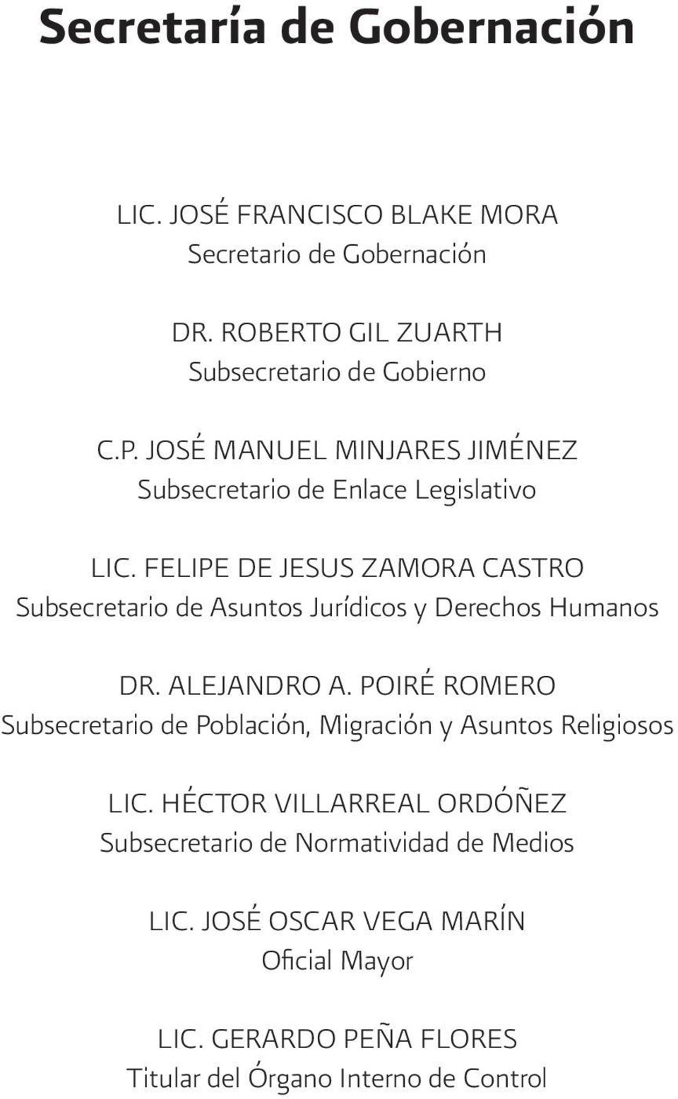 FELIPE DE JESÚS ZAMORA CASTRO Subsecretario de Asuntos Jurídicos y Derechos Humanos DR. ALEJANDRO A.
