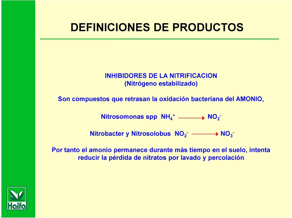+ NO 2 - Nitrobacter y Nitrosolobus NO 2 - NO 3 - Por tanto el amonio permanece