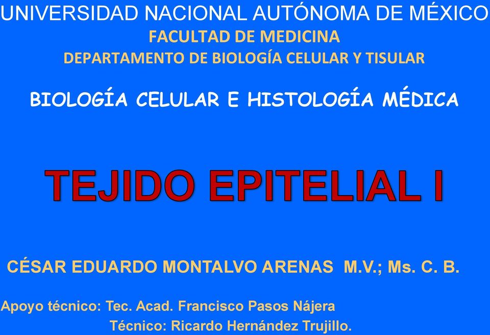 HISTOLOGÍA MÉDICA CÉSAR EDUARDO MONTALVO ARENAS M.V.; Ms. C. B.