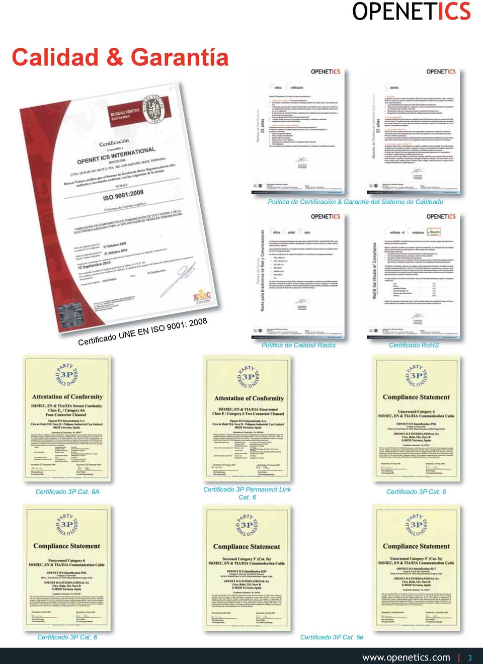 Certificado RoHS Certificado 3P Cat. 6A Certificado 3P Permanent Link Cat.