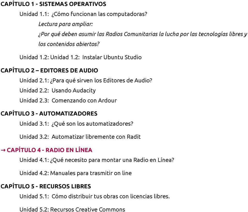 2: Instalar Ubuntu Studio CAPÍTULO 2 EDITORES DE AUDIO Unidad 2.1: Para qué sirven los Editores de Audio? Unidad 2.2: Usando Audacity Unidad 2.