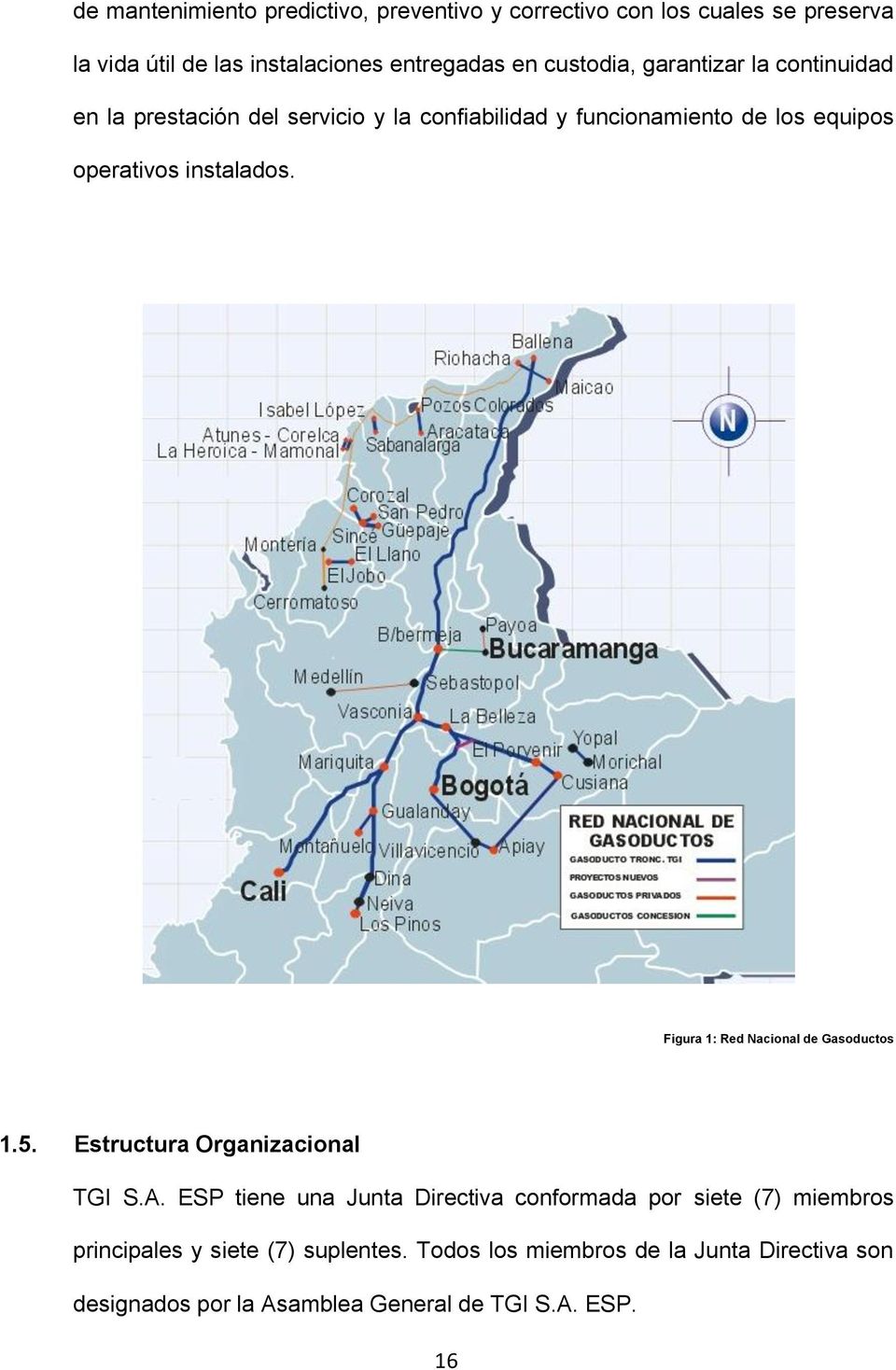 instalados. Figura 1: Red Nacional de Gasoductos 1.5. Estructura Organizacional TGI S.A.