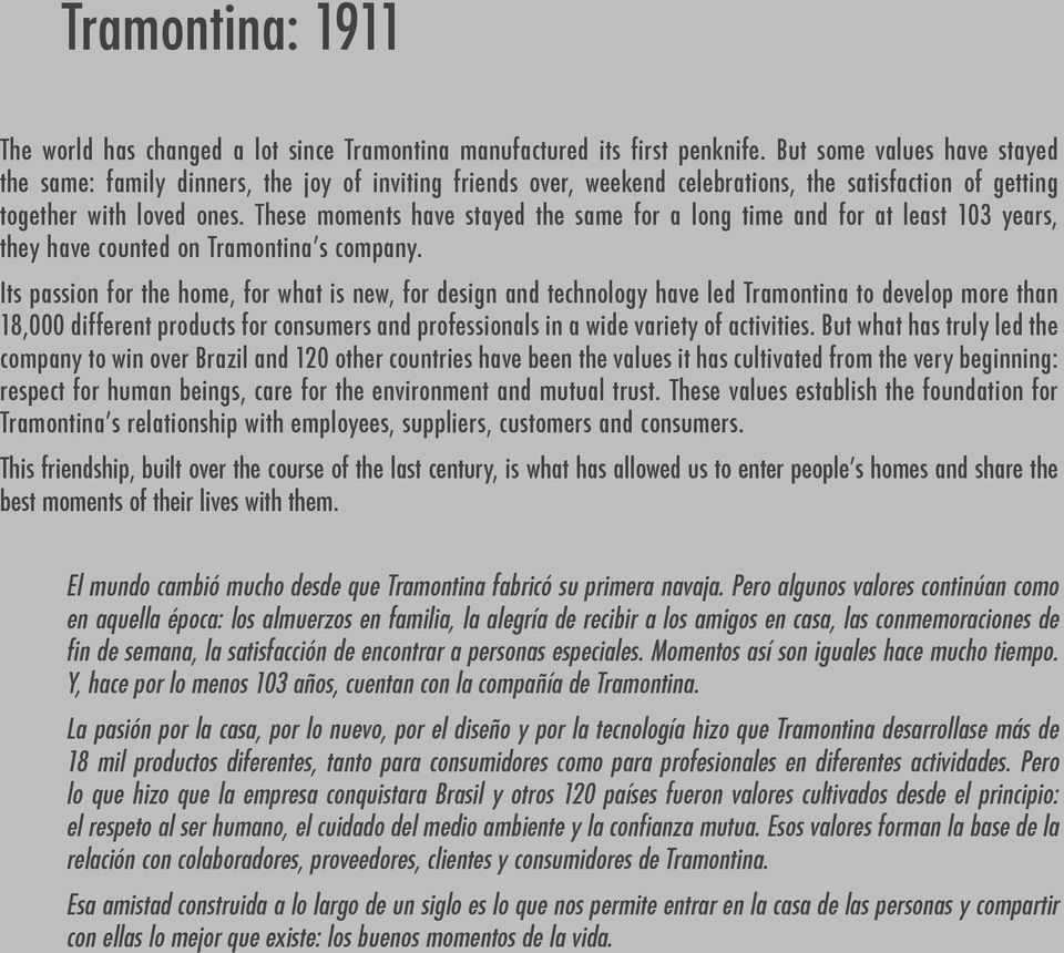 These moments have stayed the same for a long time and for at least 103 years, they have counted on Tramontina s company.