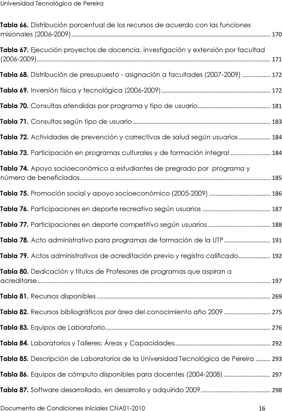 Inversión física y tecnológica (2006-2009)... 172 Tabla 70. Consultas atendidas por programa y tipo de usuario... 181 Tabla 71. Consultas según tipo de usuario... 183 Tabla 72.