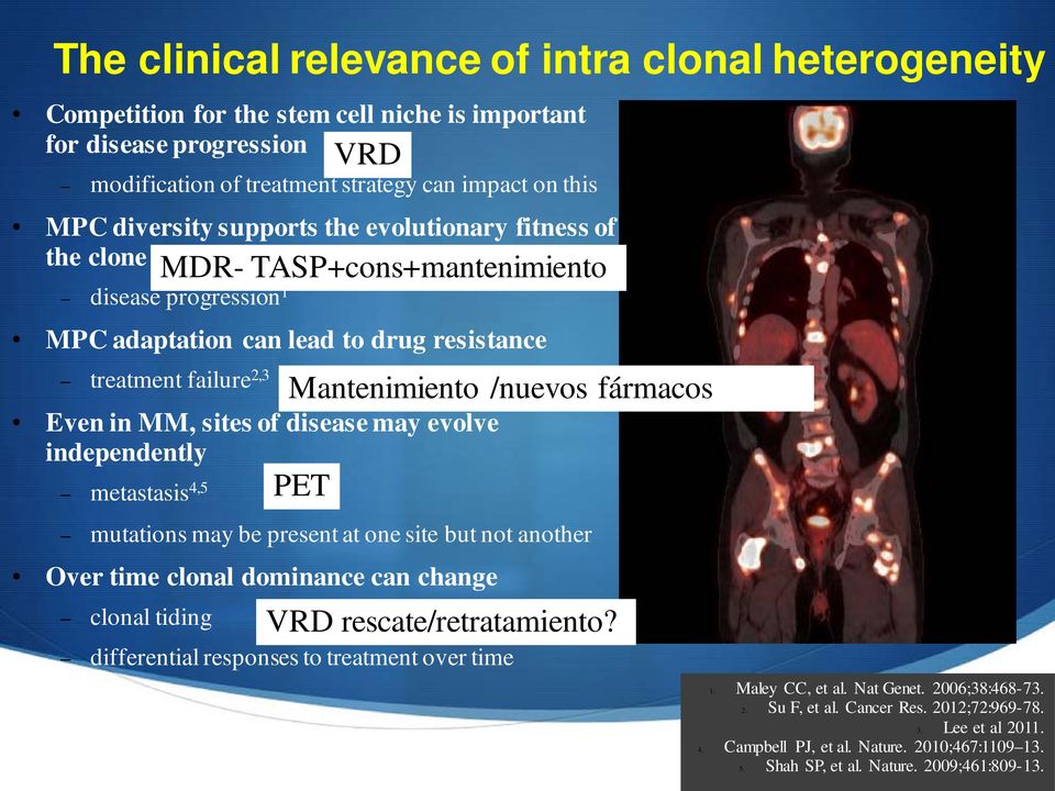 4,5 mutations may be present at one site but not another Over time clonal dominance can change clonal tiding VRD MDR- TASP+cons+mantenimiento Mantenimiento /nuevos fármacos PET VRD