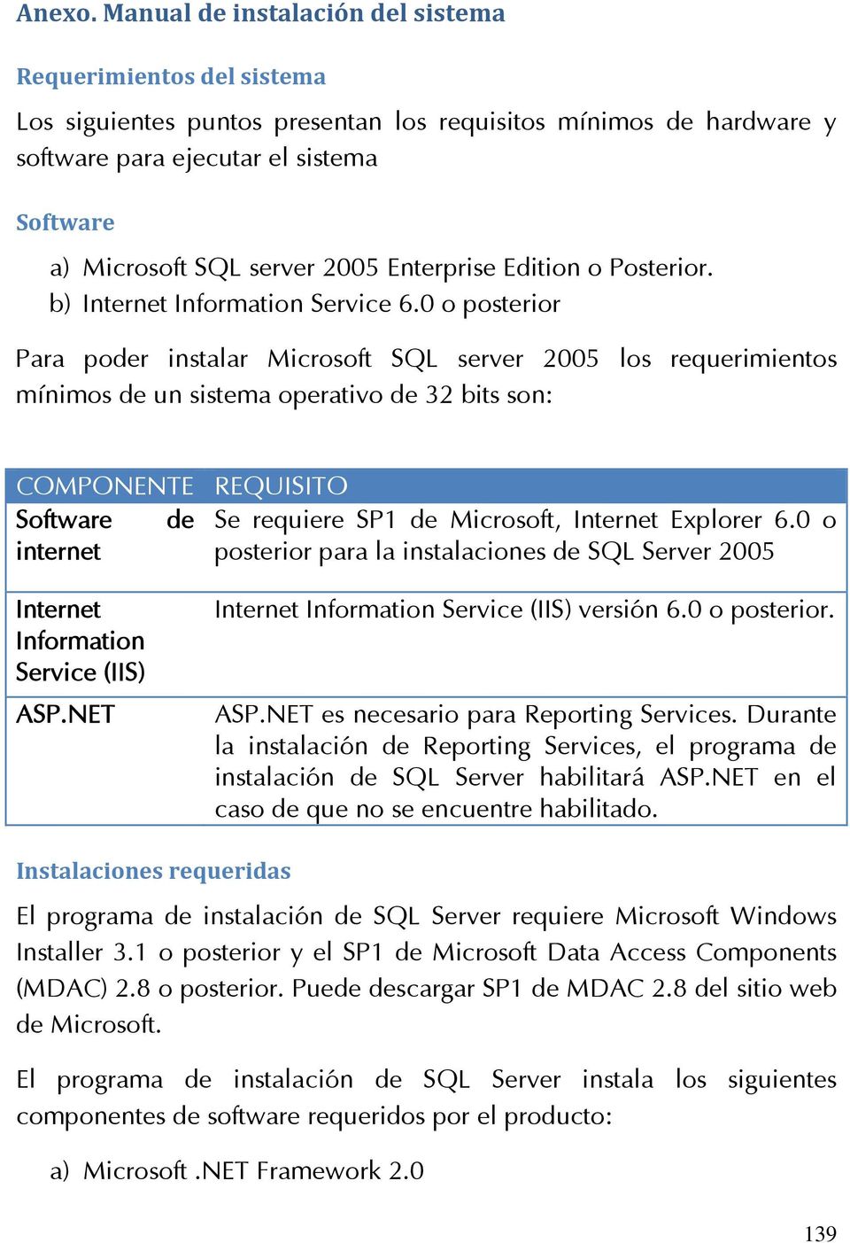 2005 Enterprise Edition o Posterior. b) Internet Information Service 6.