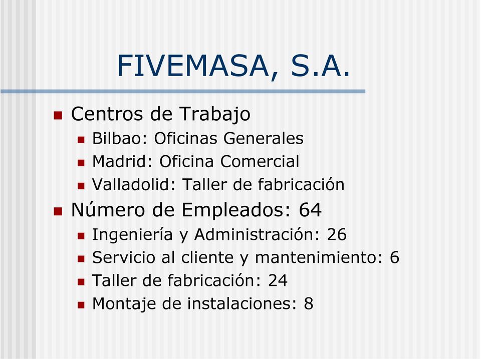 Oficina Comercial Valladolid: Taller de fabricación Número de
