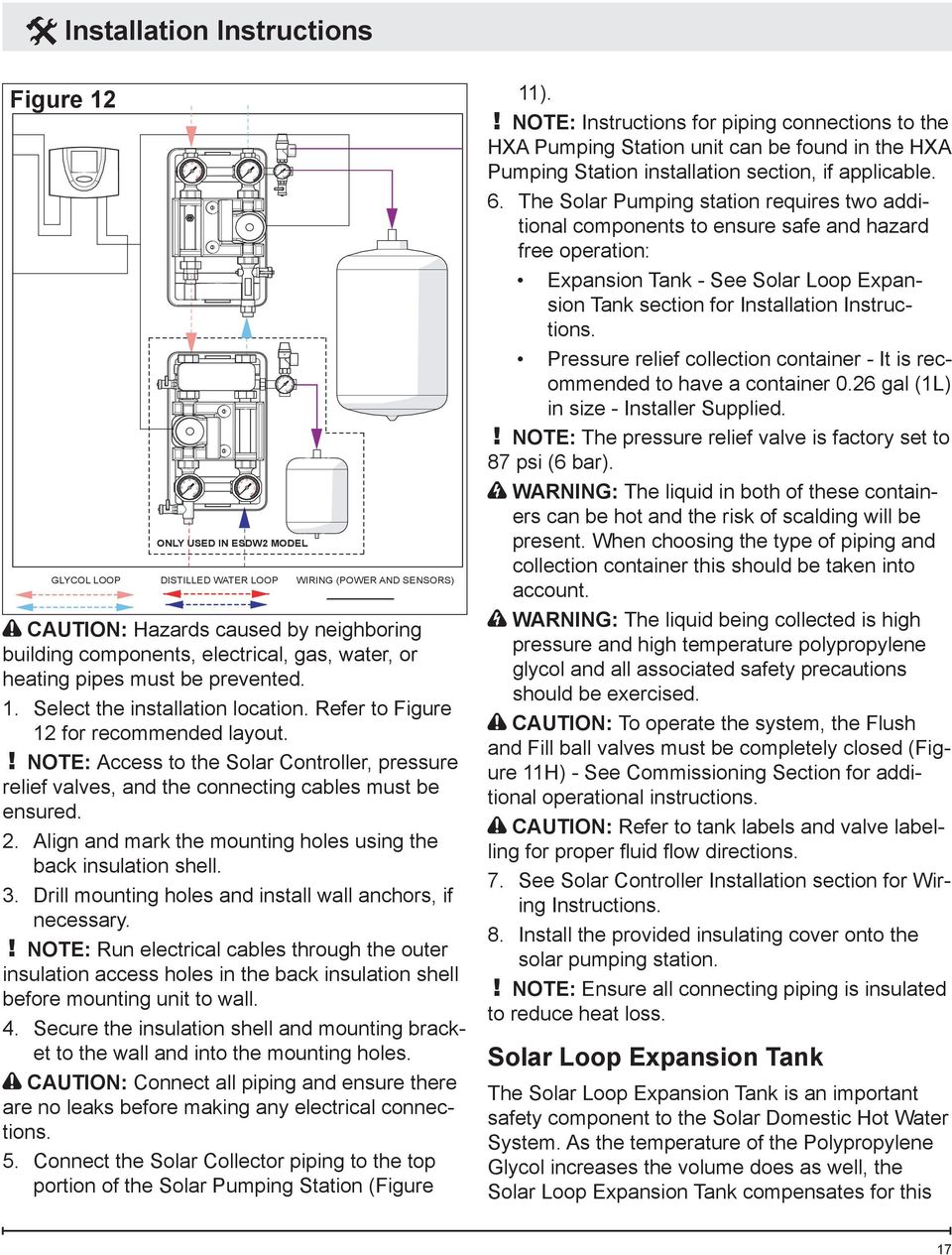 Refer to Figure 12 for recommended layout.! NOTE: Access to the Solar Controller, pressure relief valves, and the connecting cables must be ensured. 2.