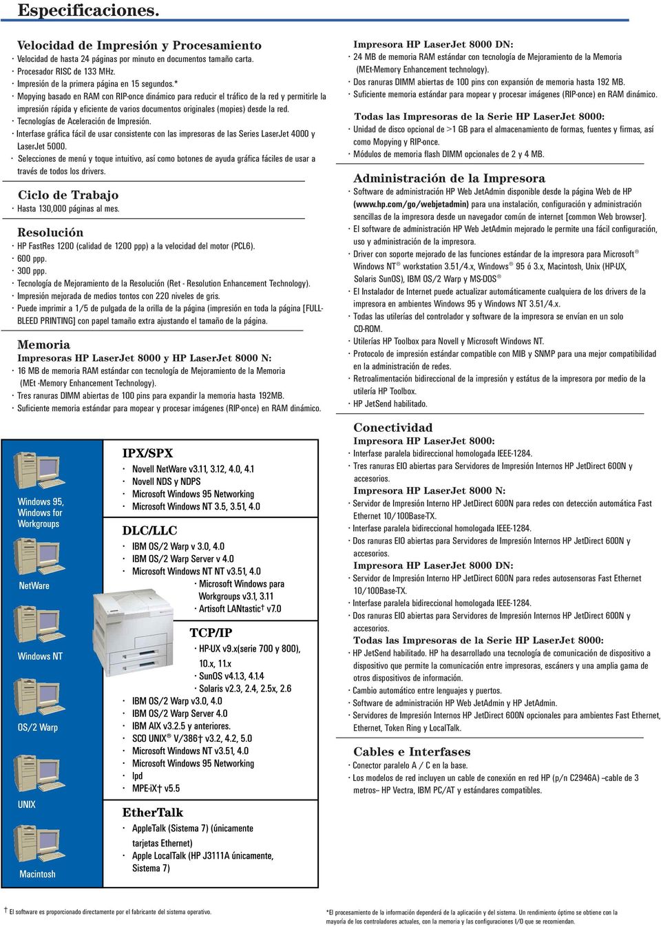Tecnologías de Aceleración de Impresión. Interfase gráfica fácil de usar consistente con las impresoras de las Series LaserJet 4000 y LaserJet 5000.