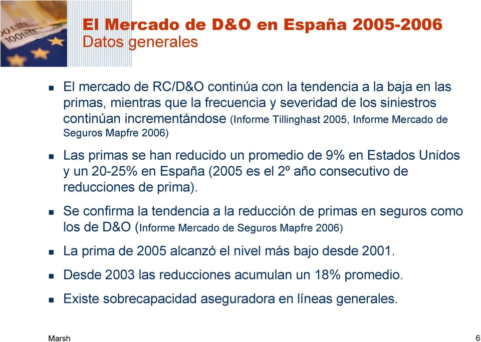20-25% en España (2005 es el 2º año consecutivo de reducciones de prima).