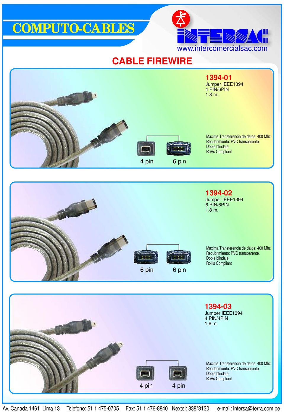 RoHs Compliant 1394-02 Jumper IEEE1394 6 PIN/6PIN 1.8 m.