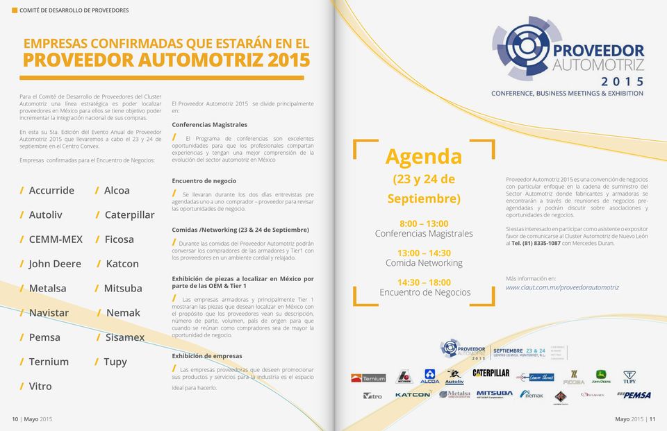 Edición del Evento Anual de Proveedor Automotriz 2015 que llevaremos a cabo el 23 y 24 de septiembre en el Centro Convex.