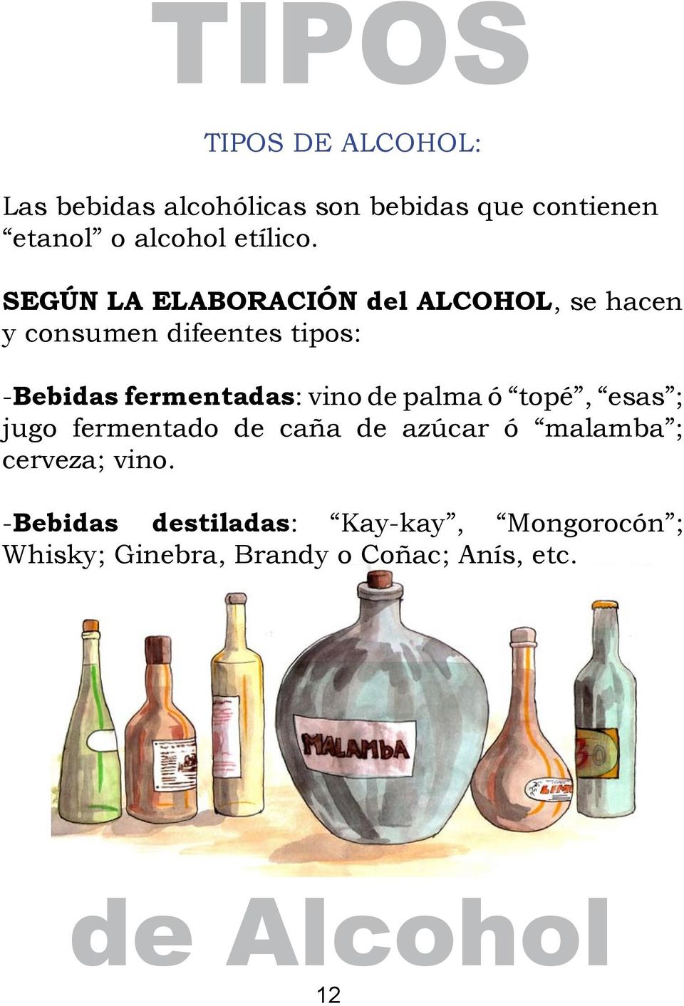 SEGÚN LA ELABORACIÓN del ALCOHOL, se hacen y consumen difeentes tipos: -Bebidas fermentadas: