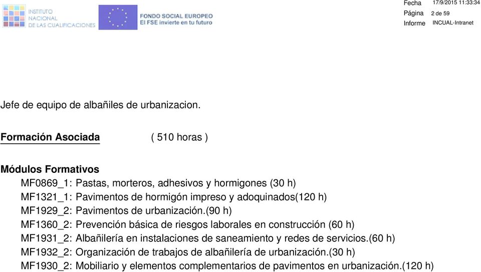impreso y adoquinados(120 h) MF1929_2: Pavimentos de urbanización.