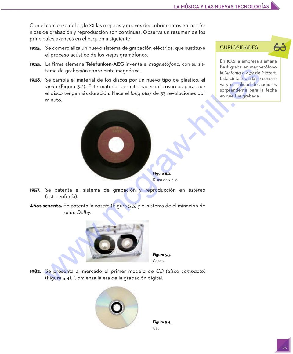 La firma alemana Telefunken-AEG inventa el magnetófono, con su sistema de grabación sobre cinta magnética. 1948. Se cambia el material de los discos por un nuevo tipo de plástico: el vinilo (Figura 5.