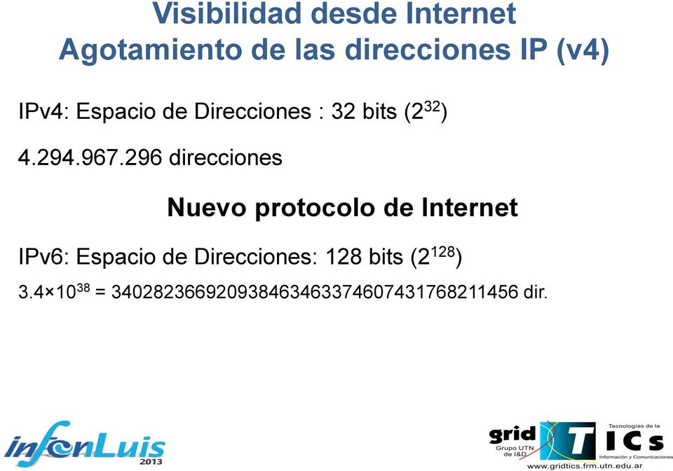 296 direcciones Nuevo protocolo de Internet IPv6: Espacio de