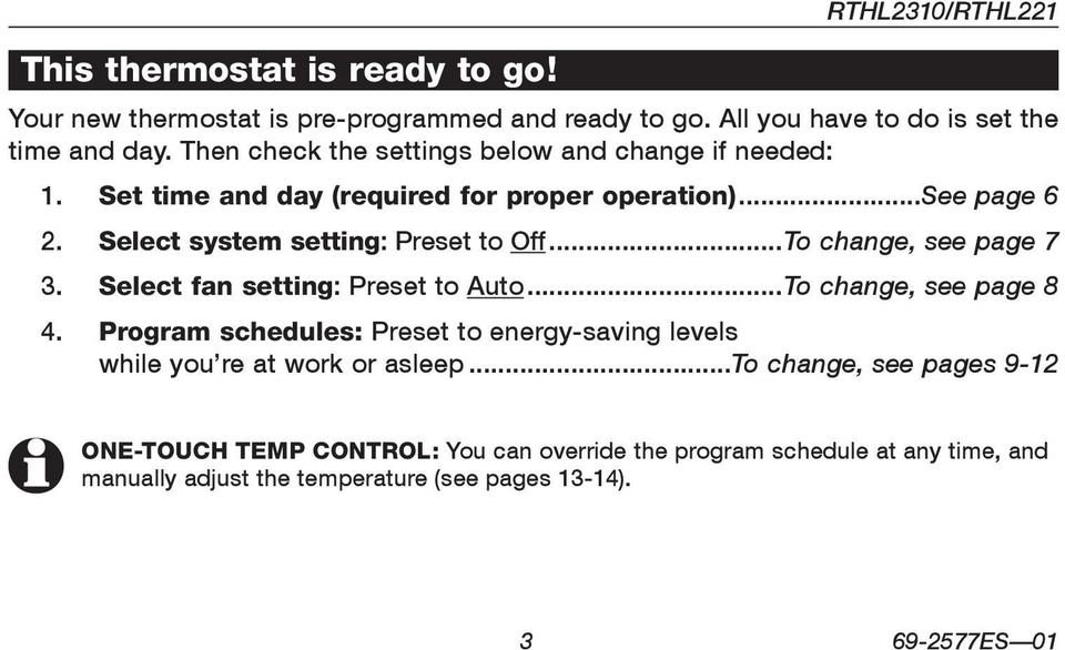 ..To change, see page 7 3. Select fan setting: Preset to Auto...To change, see page 8 4.