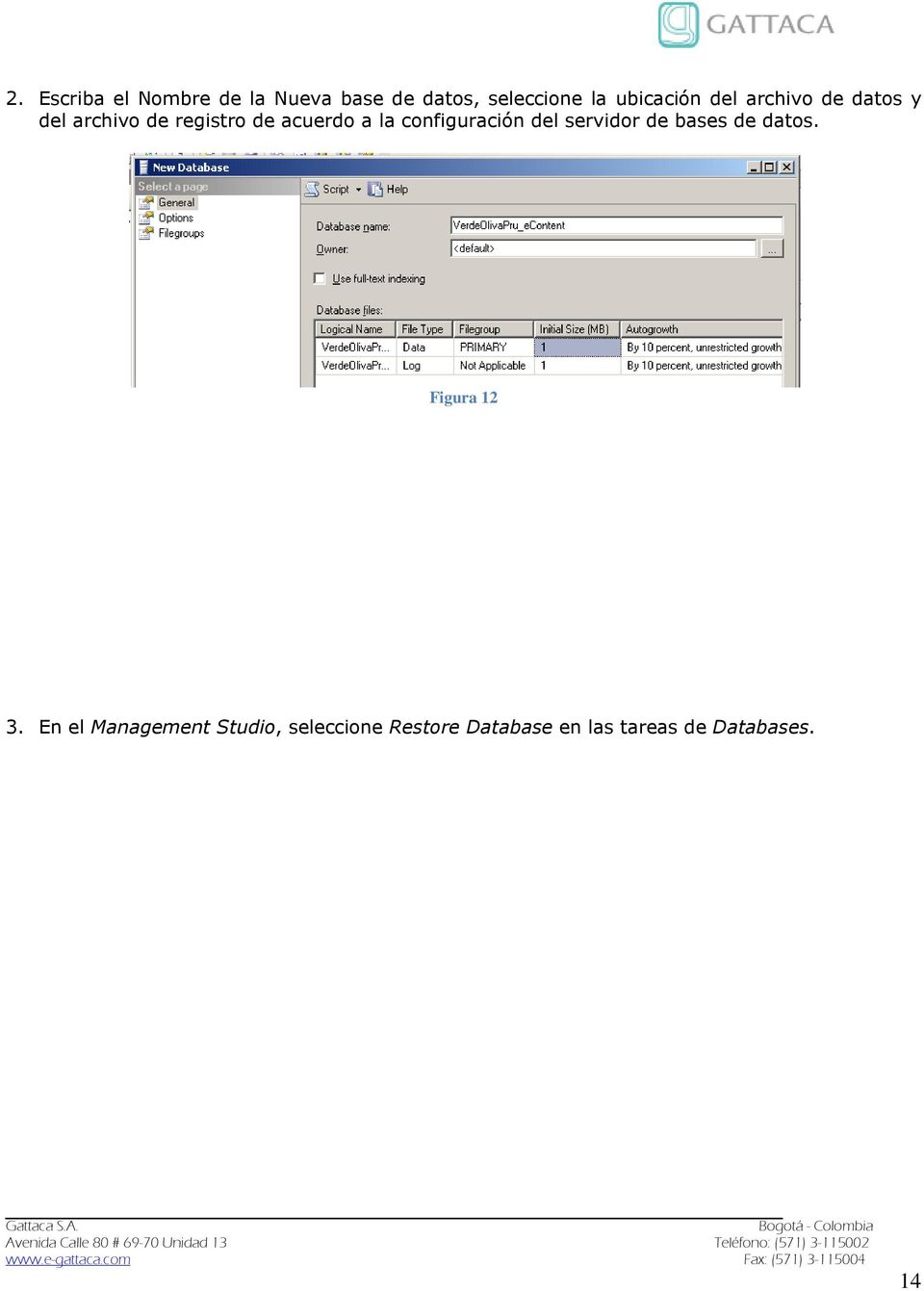 En el Management Studio, seleccione Restore Database en las tareas de Databases. Gattaca S.A.