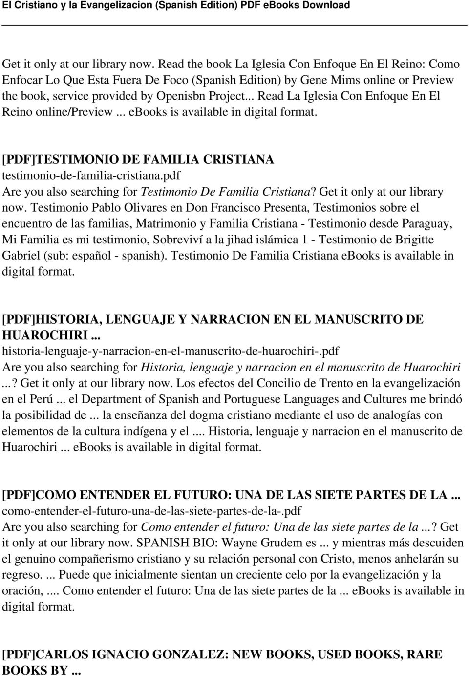 .. Read La Iglesia Con Enfoque En El Reino online/preview... ebooks is available in digital format. [PDF]TESTIMONIO DE FAMILIA CRISTIANA testimonio-de-familia-cristiana.