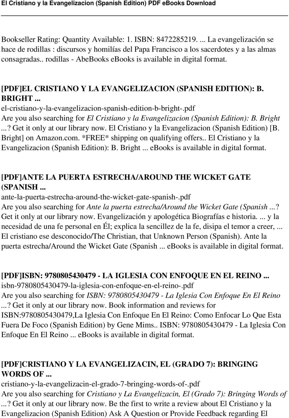 pdf Are you also searching for El Cristiano y la Evangelizacion (Spanish Edition): B. Bright...? Get it only at our library now. El Cristiano y la Evangelizacion (Spanish Edition) [B.
