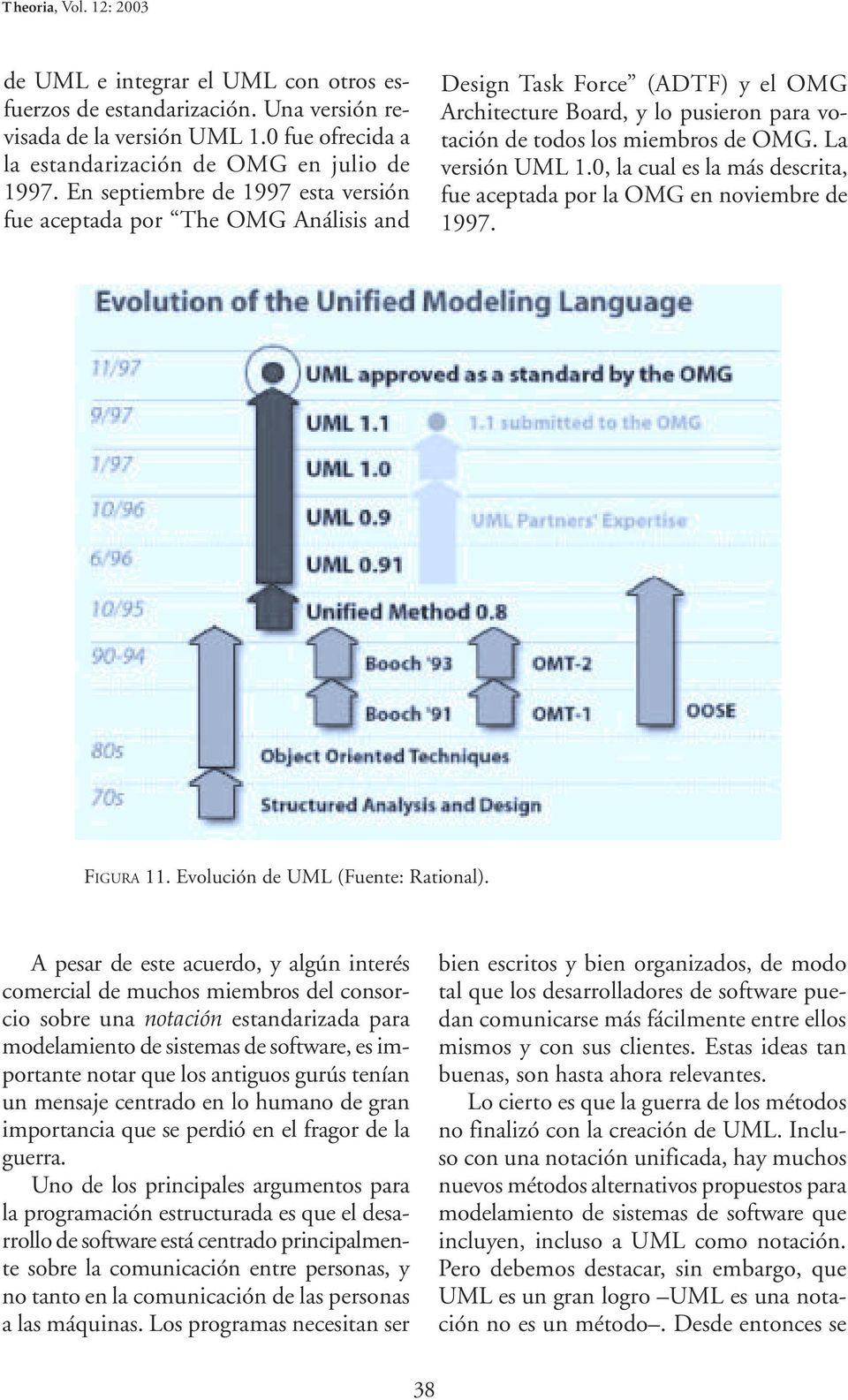 La versión UML 1.0, la cual es la más descrita, fue aceptada por la OMG en noviembre de 1997. FIGURA 11. Evolución de UML (Fuente: Rational).