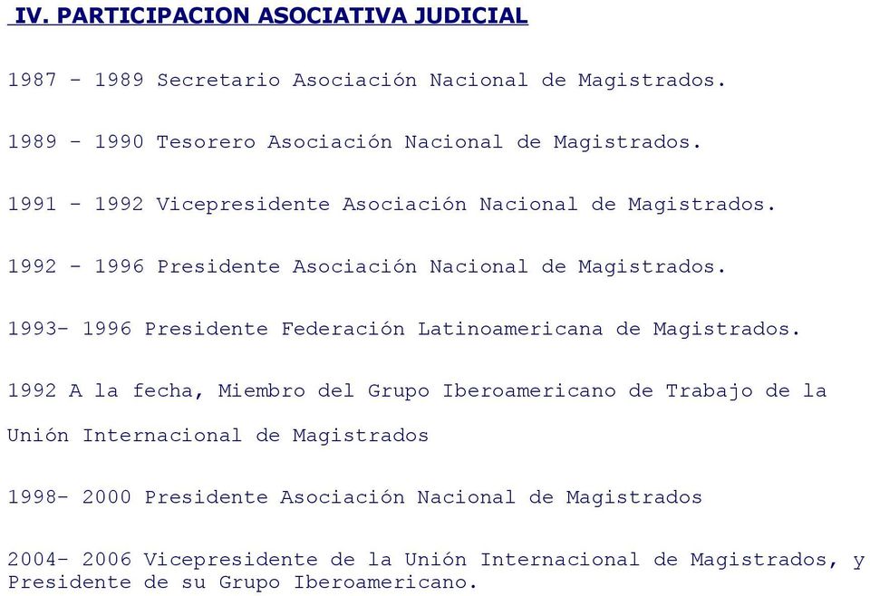 1993-1996 Presidente Federación Latinoamericana de Magistrados.