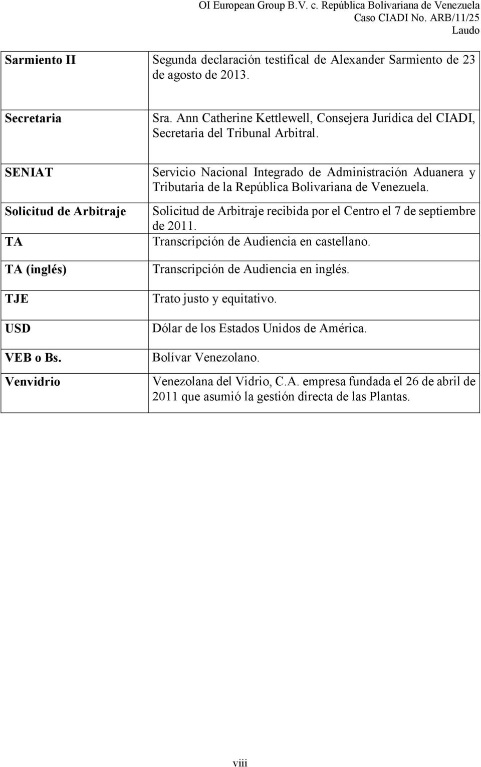 Venvidrio Servicio Nacional Integrado de Administración Aduanera y Tributaria de la República Bolivariana de Venezuela.