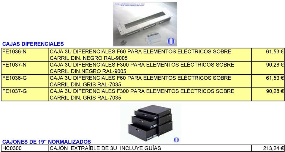 NEGRO RAL-9005 FE1036-G CAJA 3U DIFERENCIALES F60 PARA ELEMENTOS ELÉCTRICOS SOBRE CARRIL DIN.