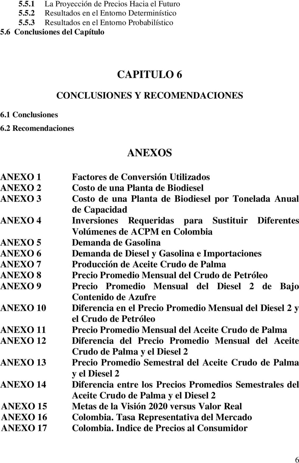 Tonelada Anual de Capacidad ANEXO 4 Inversiones Requeridas para Sustituir Diferentes Volúmenes de ACPM en Colombia ANEXO 5 Demanda de Gasolina ANEXO 6 Demanda de Diesel y Gasolina e Importaciones