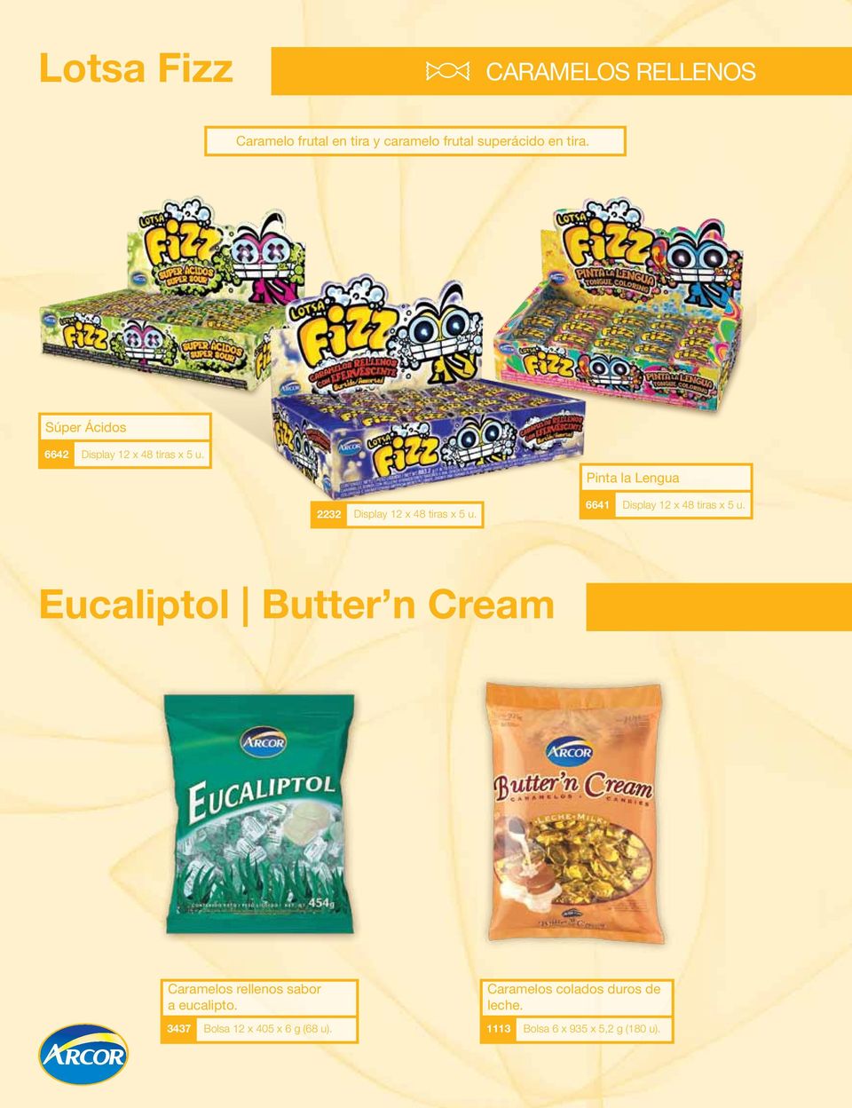 6641 Display 12 x 48 tiras x 5 u. Eucaliptol Butter n Cream Caramelos rellenos sabor a eucalipto.