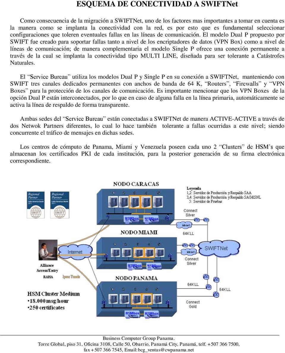 El modelo Dual P propuesto por SWIFT fue creado para soportar fallas tanto a nivel de los encriptadores de datos (VPN Box) como a nivel de líneas de comunicación; de manera complementaria el modelo