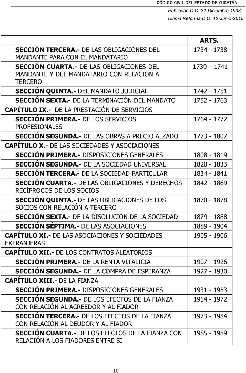 - DE LOS SERVICIOS PROFESIONALES 1764-1772 SECCIÓN SEGUNDA.- DE LAS OBRAS A PRECIO ALZADO 1773-1807 CAPÍTULO X.- DE LAS SOCIEDADES Y ASOCIACIONES SECCIÓN PRIMERA.