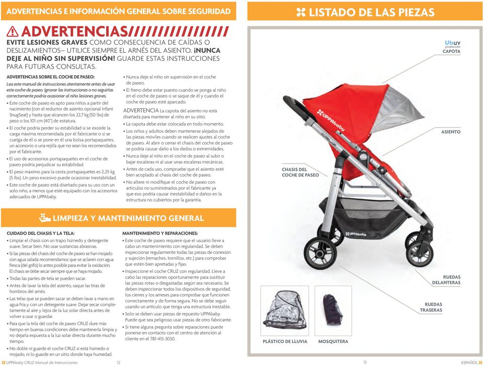 ADVERTENCIAS SOBRE EL COCHE DE PASEO: Lea este manual de instrucciones atentamente antes de usar este coche de paseo.