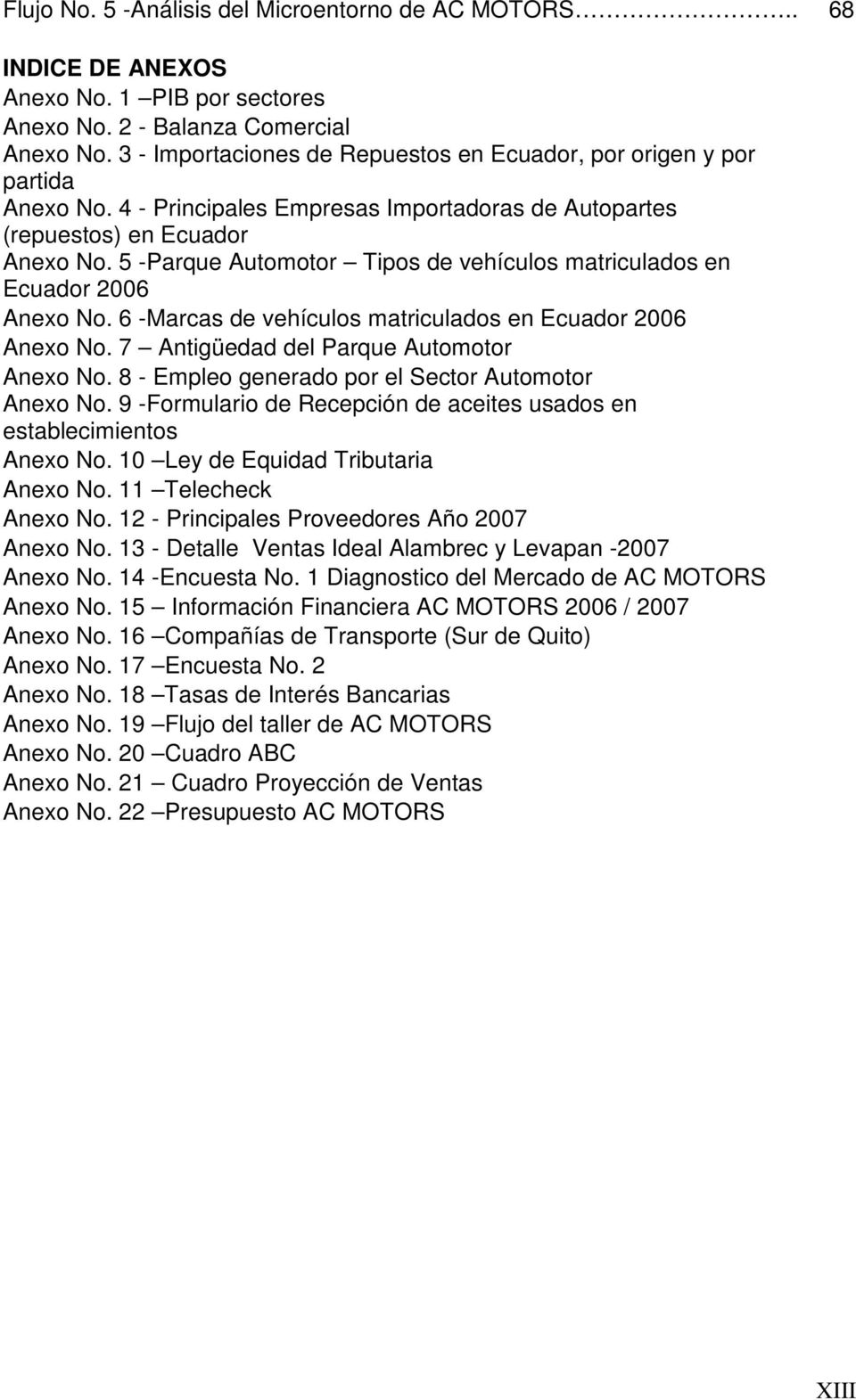 5 -Parque Automotor Tipos de vehículos matriculados en Ecuador 2006 Anexo No. 6 -Marcas de vehículos matriculados en Ecuador 2006 Anexo No. 7 Antigüedad del Parque Automotor Anexo No.