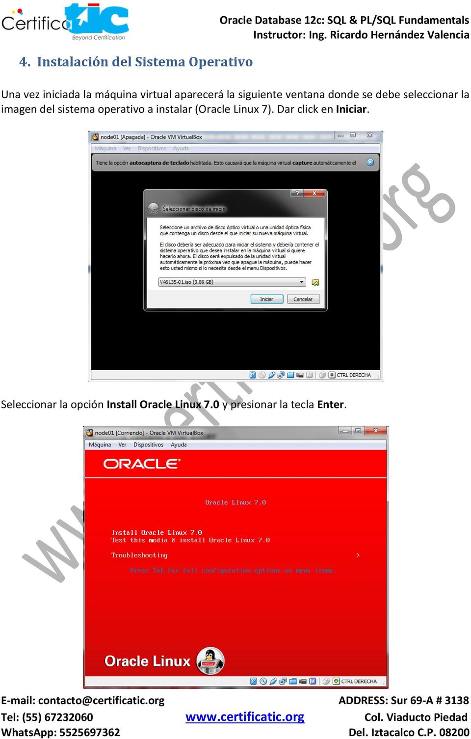 seleccionar la imagen del sistema operativo a instalar (Oracle Linux 7).