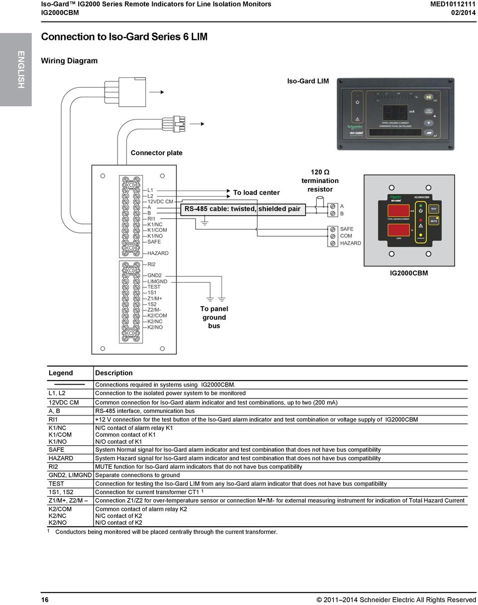 COM HAZARD IG2000CBM ma TOTAL HAZARD CURRENT MUTE % LOAD OVERLOAD IG2000CBM Legend Description Connections required in systems using IG2000CBM.