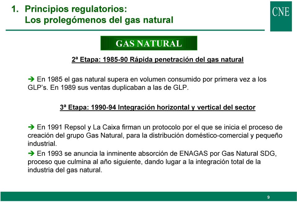 3ª Etapa: 1990-94 Integración horizontal y vertical del sector En 1991 Repsol y La Caixa firman un protocolo por el que se inicia el proceso de creación del grupo Gas